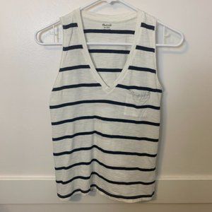 Madewell White & Blue Striped Whisper V-Neck Tank Top